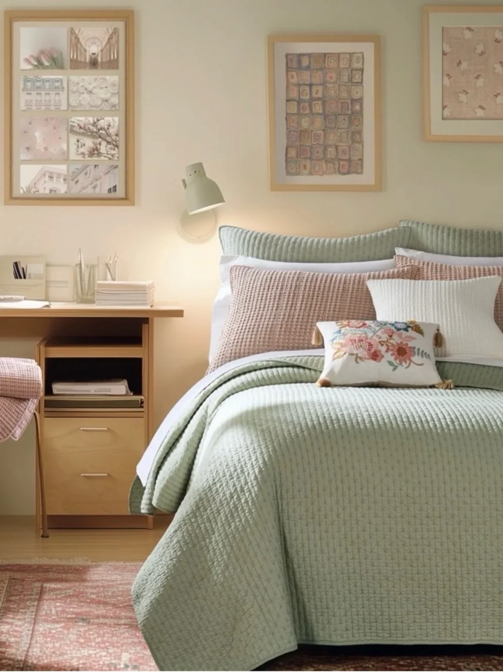 Levtex Home Cross Stitch QUEEN Bedspread & Shams Set 3 piece Desert Sage 104x106